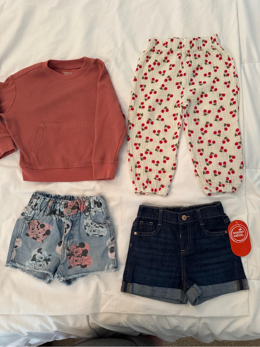 Toddler Girl Mix-and-Match Outfit Lot: Mickey, Cherries, & Denim - 4pc Set